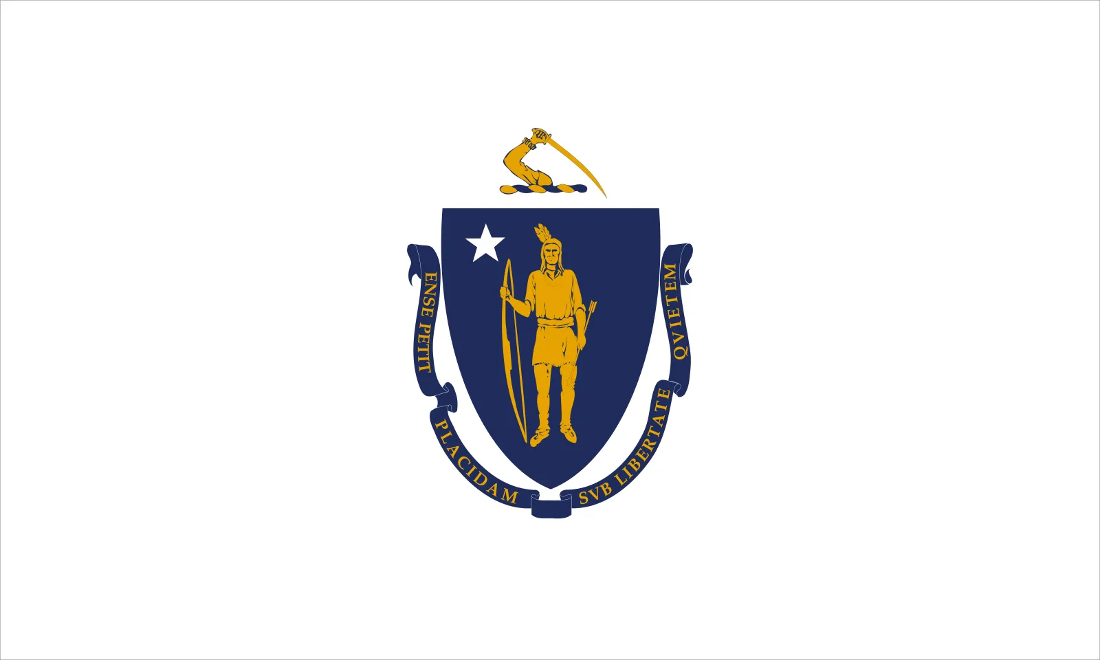 flag pine tree Massachusetts state field arms.